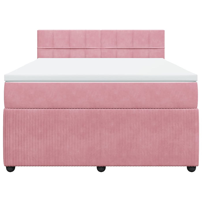 Pat box spring cu saltea, roz, 140x200 cm, catifea - WALTI WALTI