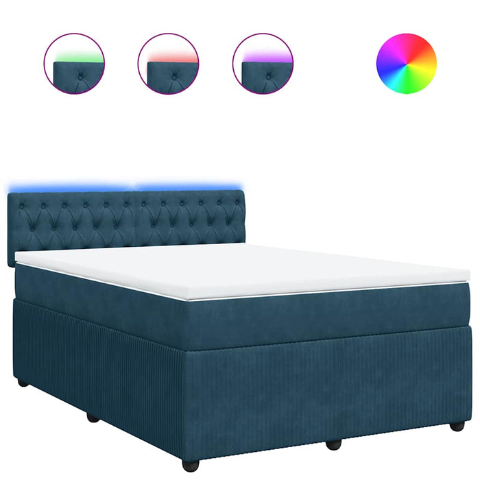 Pat box spring cu saltea, albastru, 140x200 cm, catifea - WALTI WALTI