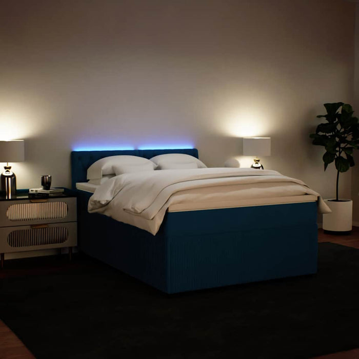 Pat box spring cu saltea, albastru, 140x200 cm, catifea - WALTI WALTI