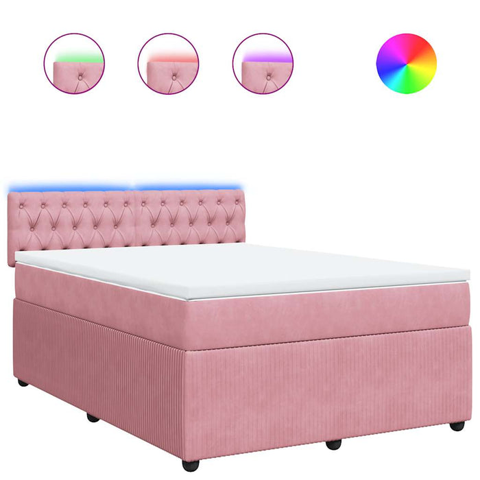 Pat box spring cu saltea, roz, 140x200 cm, catifea - WALTI WALTI