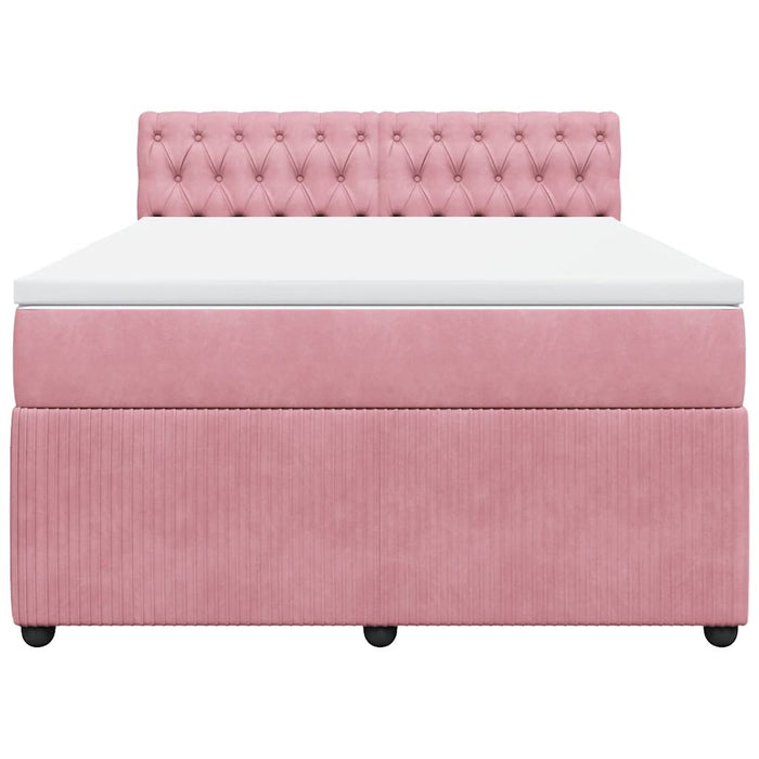 Pat box spring cu saltea, roz, 140x200 cm, catifea - WALTI WALTI