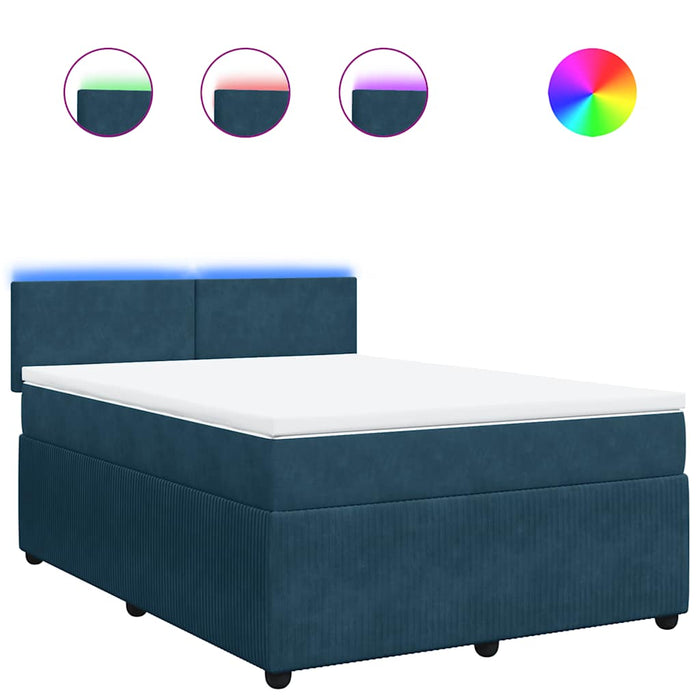 Pat box spring cu saltea, albastru, 160x200 cm, catifea - WALTI WALTI