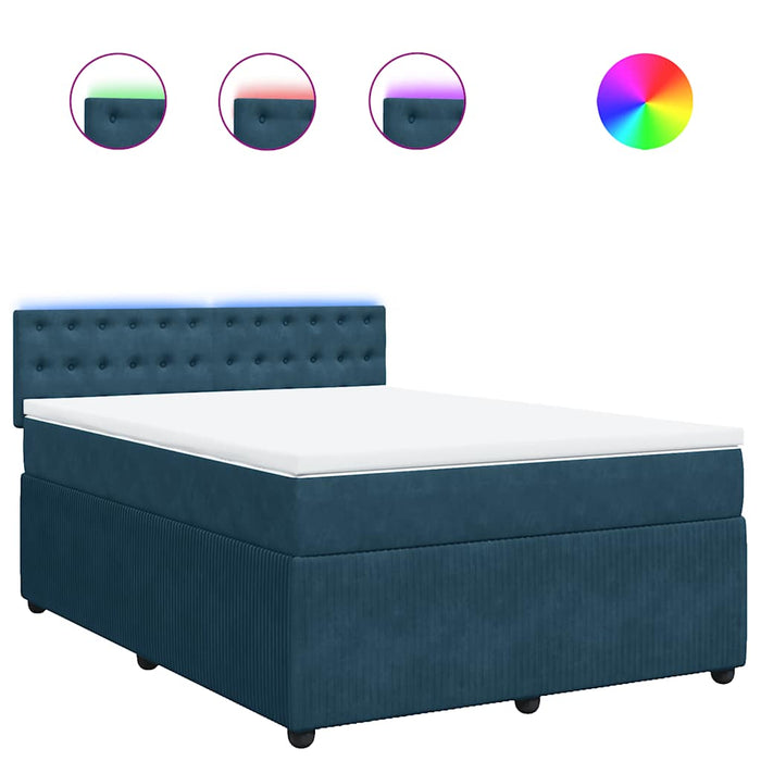 Pat box spring cu saltea, albastru, 160x200 cm, catifea - WALTI WALTI