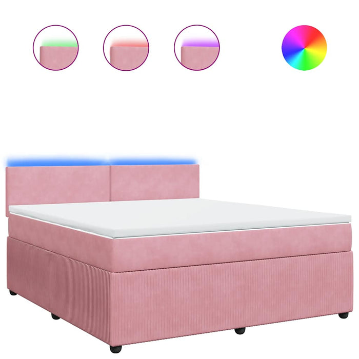 Pat box spring cu saltea, roz, 180x200 cm, catifea - WALTI WALTI
