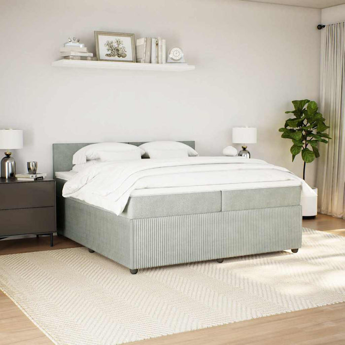 Pat box spring cu saltea, gri deschis, 200x200 cm, catifea - WALTI WALTI