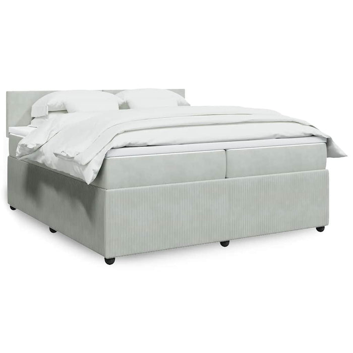 Pat box spring cu saltea, gri deschis, 200x200 cm, catifea - WALTI WALTI