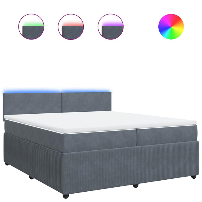 Pat box spring cu saltea, gri închis, 200x200 cm, catifea - WALTI WALTI