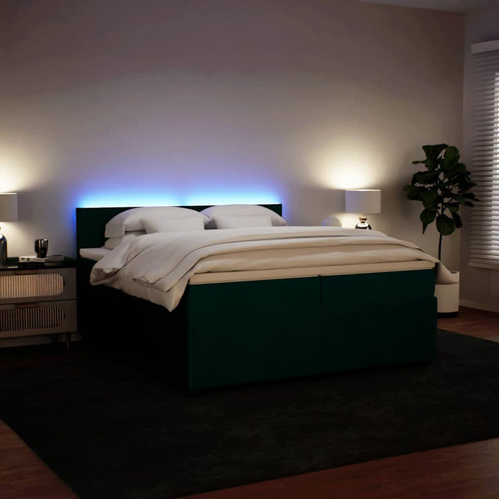 Pat box spring cu saltea, verde închis, 200x200 cm, catifea - WALTI WALTI