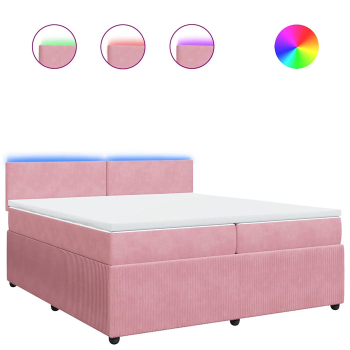 Pat box spring cu saltea, roz, 200x200 cm, catifea - WALTI WALTI