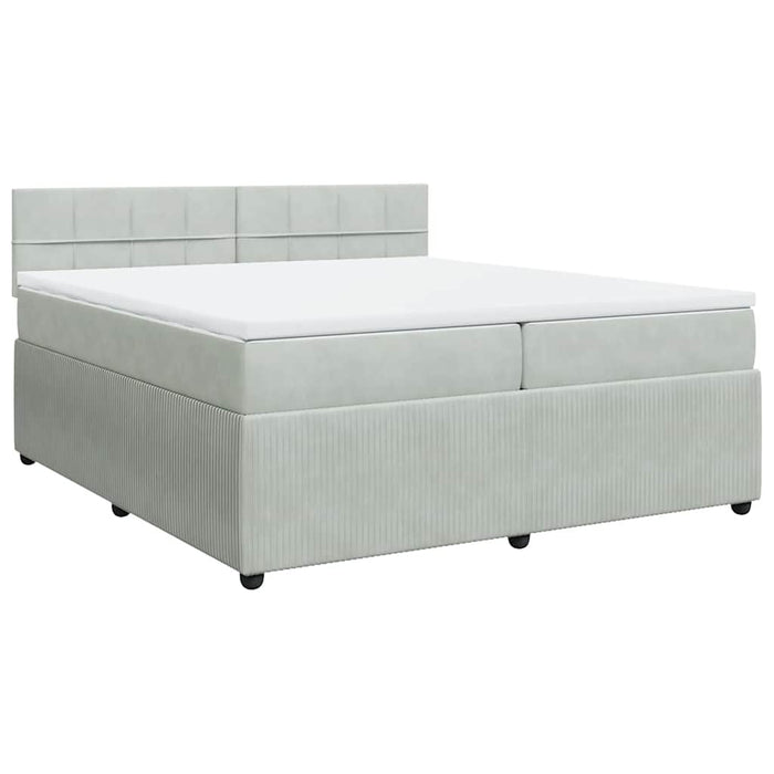 Pat box spring cu saltea, gri deschis, 200x200 cm, catifea - WALTI WALTI