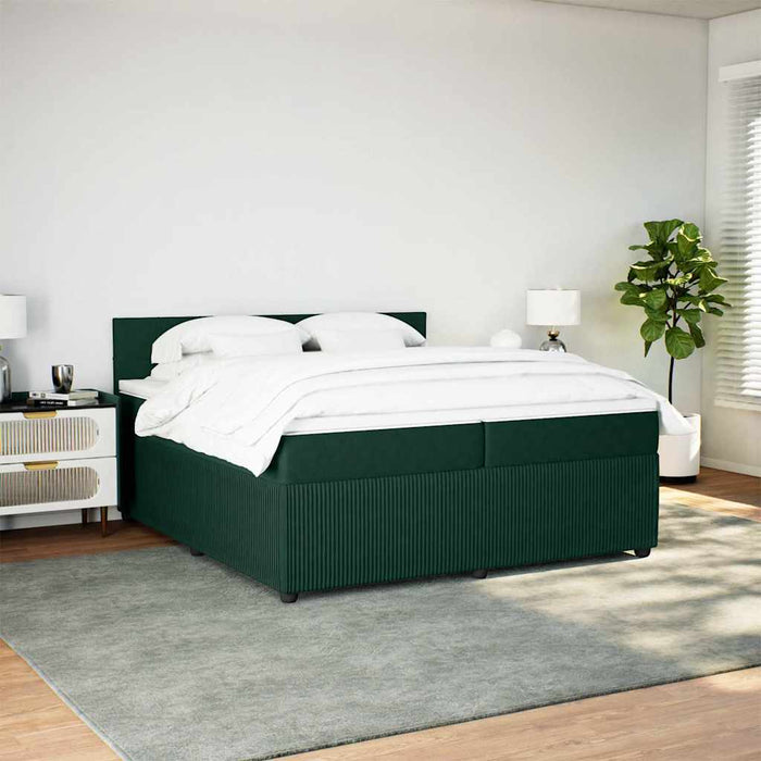 Pat box spring cu saltea, verde închis, 200x200 cm, catifea - WALTI WALTI