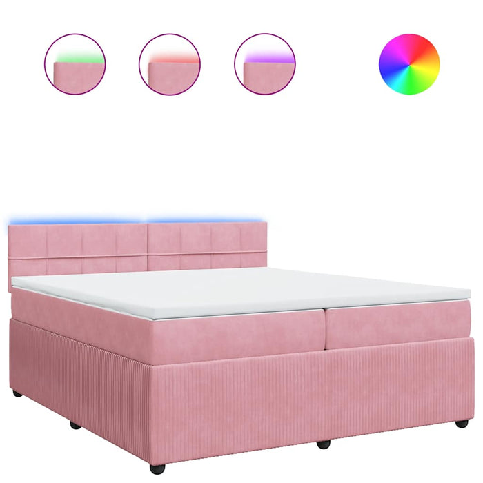 Pat box spring cu saltea, roz, 200x200 cm, catifea - WALTI WALTI