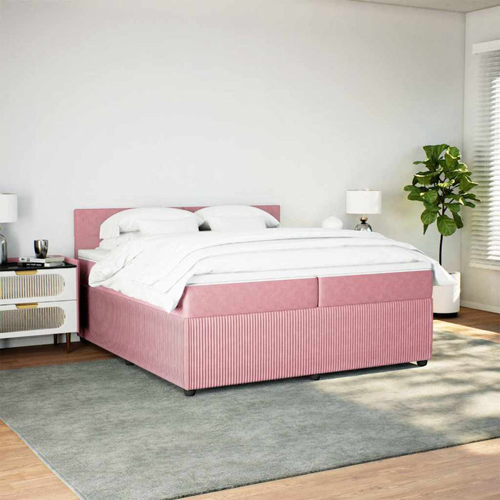 Pat box spring cu saltea, roz, 200x200 cm, catifea - WALTI WALTI