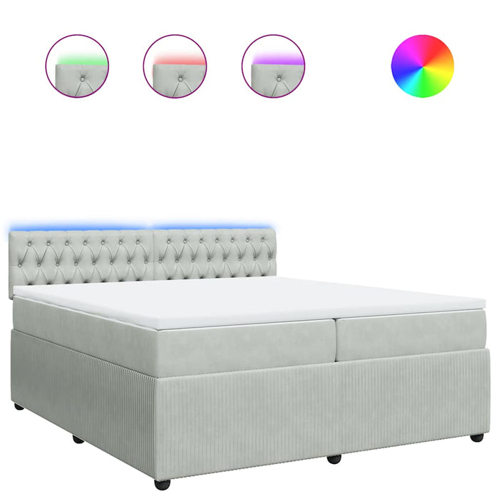 Pat box spring cu saltea, gri deschis, 200x200 cm, catifea - WALTI WALTI