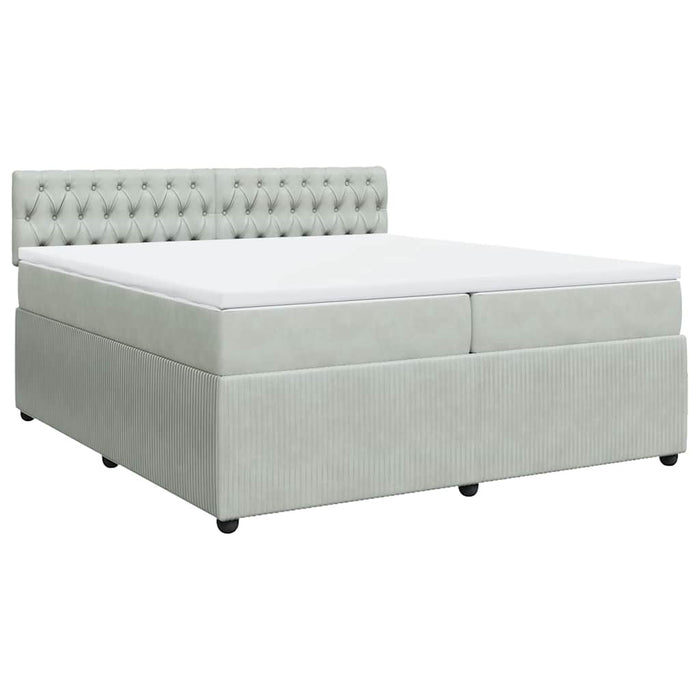 Pat box spring cu saltea, gri deschis, 200x200 cm, catifea - WALTI WALTI