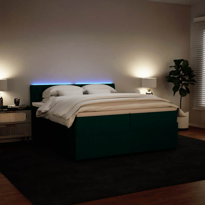 Pat box spring cu saltea, verde închis, 200x200 cm, catifea - WALTI WALTI