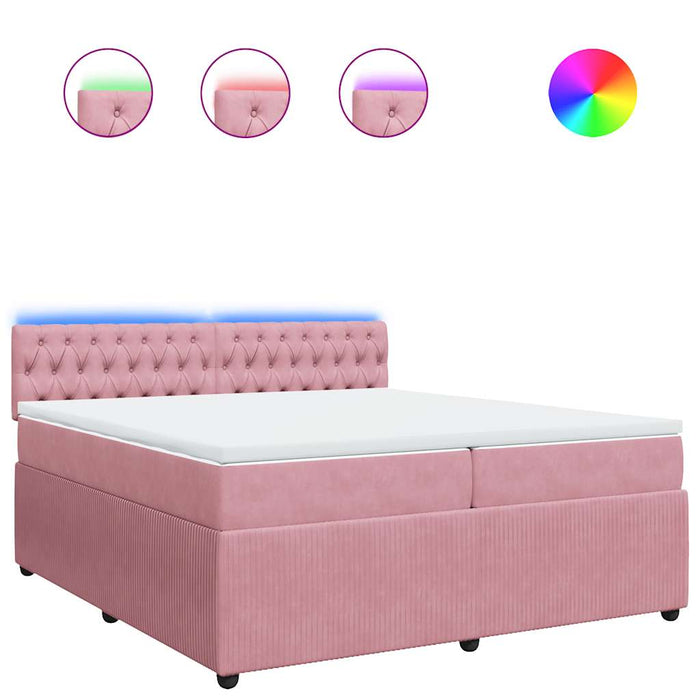 Pat box spring cu saltea, roz, 200x200 cm, catifea - WALTI WALTI