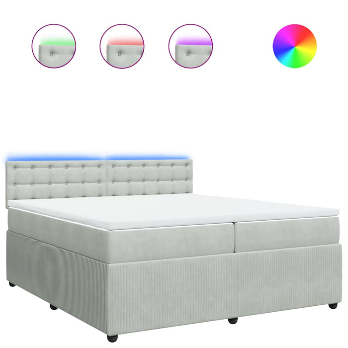 Pat box spring cu saltea, gri deschis, 200x200 cm, catifea - WALTI WALTI
