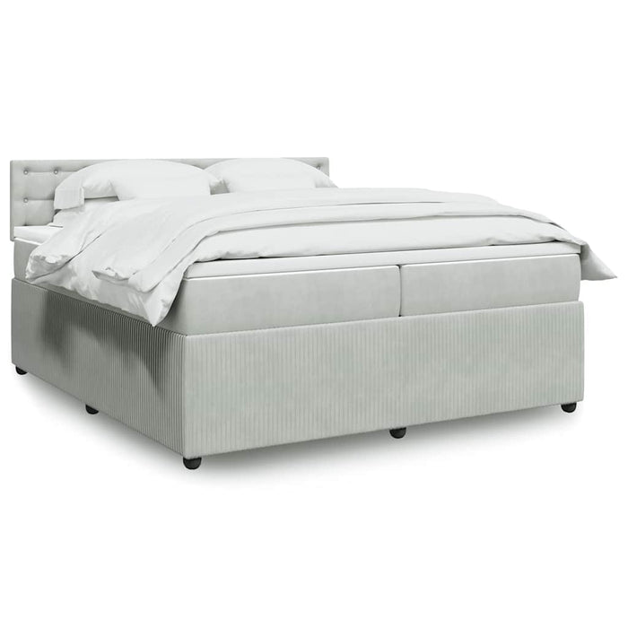 Pat box spring cu saltea, gri deschis, 200x200 cm, catifea - WALTI WALTI