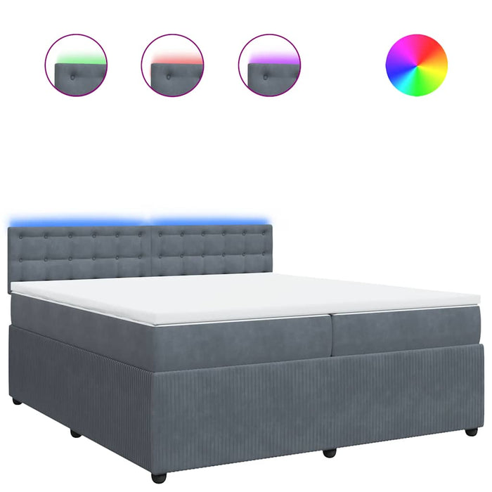 Pat box spring cu saltea, gri închis, 200x200 cm, catifea - WALTI WALTI