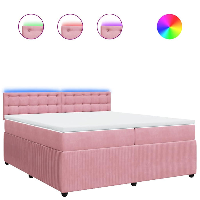 Pat box spring cu saltea, roz, 200x200 cm, catifea - WALTI WALTI