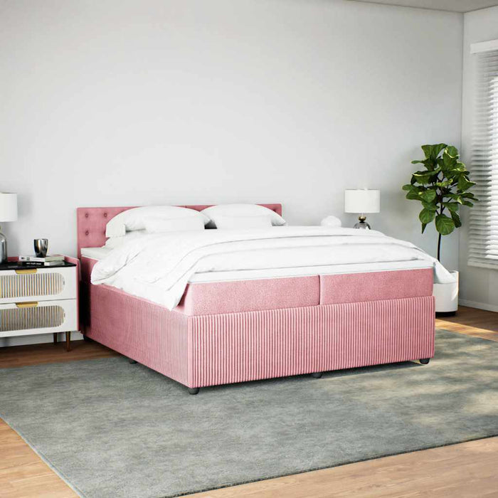 Pat box spring cu saltea, roz, 200x200 cm, catifea - WALTI WALTI
