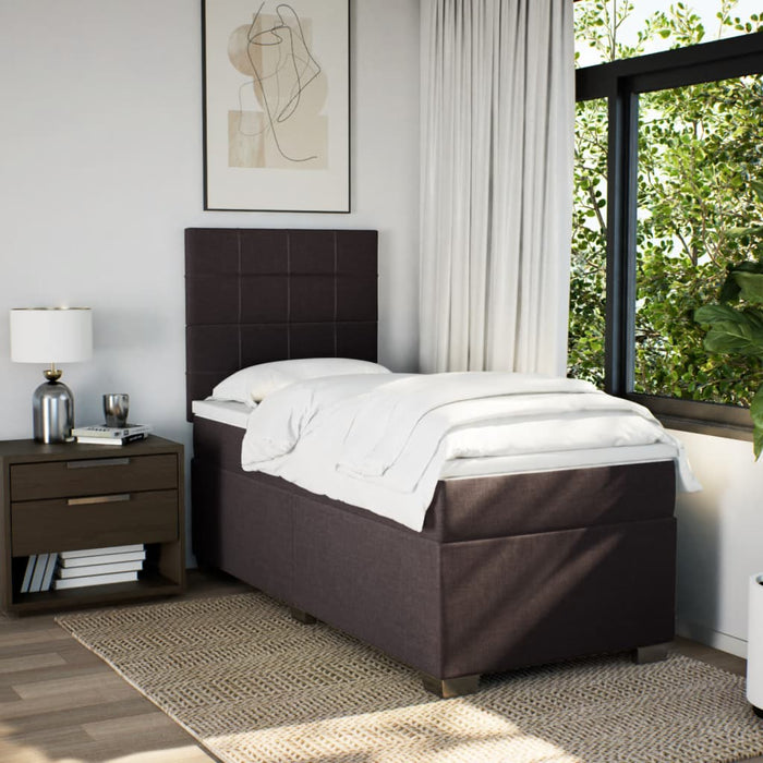 Pat box spring cu saltea, maro închis, 90x190 cm, textil WALTI
