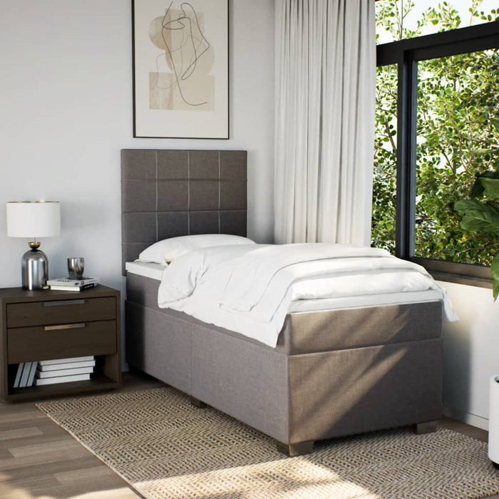 Pat box spring cu saltea, gri taupe, 90x190 cm, textil - WALTI WALTI