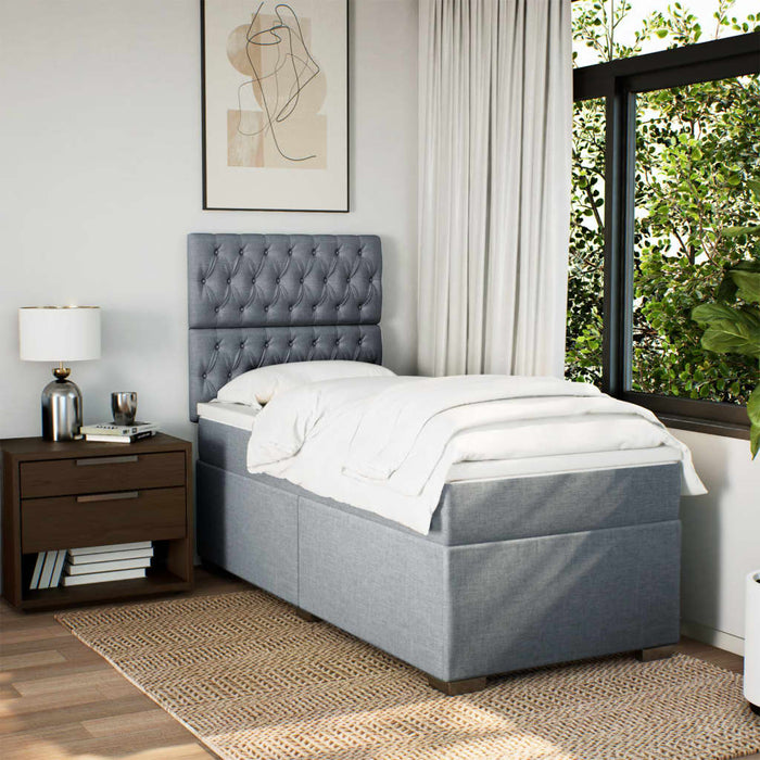 Pat box spring cu saltea, gri deschis, 90x190 cm, textil - WALTI WALTI