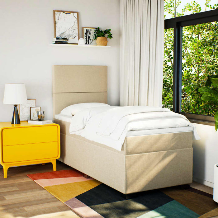 Pat box spring cu saltea, crem, 90x200 cm, textil - WALTI WALTI