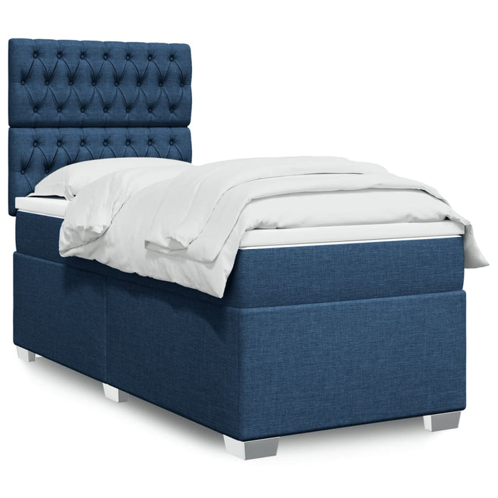 Pat box spring cu saltea, albastru, 90x200 cm, textil - WALTI WALTI