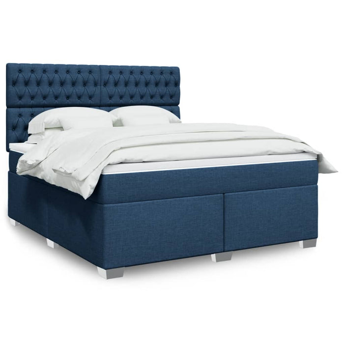 Pat box spring cu saltea, albastru, 180x200 cm, material textil WALTI