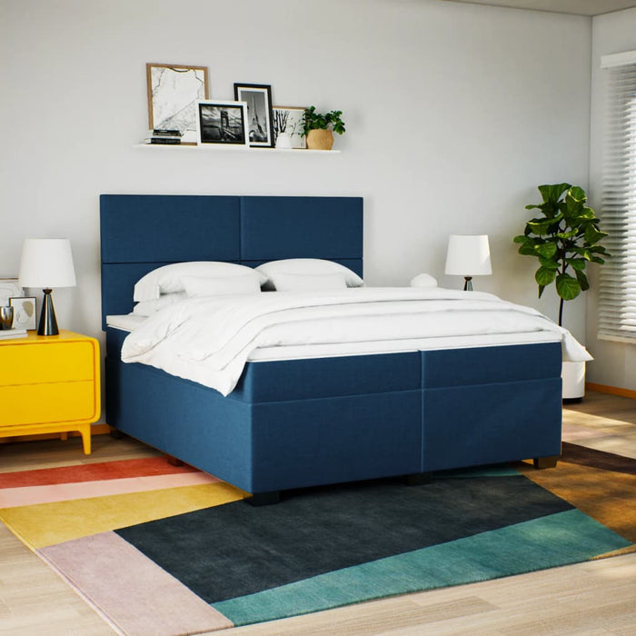 Pat box spring cu saltea, albastru, 200x200 cm, textil - WALTI WALTI