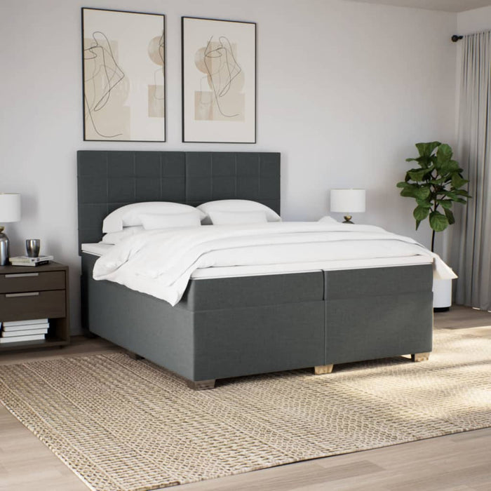 Pat box spring cu saltea, gri închis, 200x200 cm, textil - WALTI WALTI