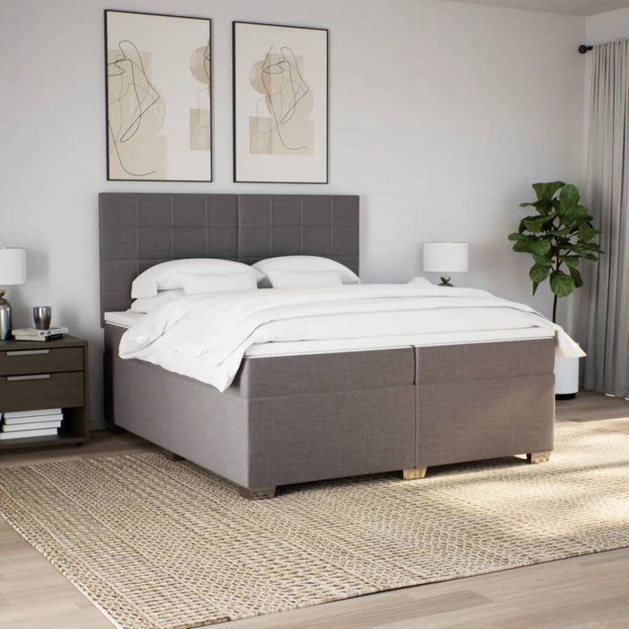 Pat box spring cu saltea, gri taupe, 200x200 cm, textil - WALTI WALTI