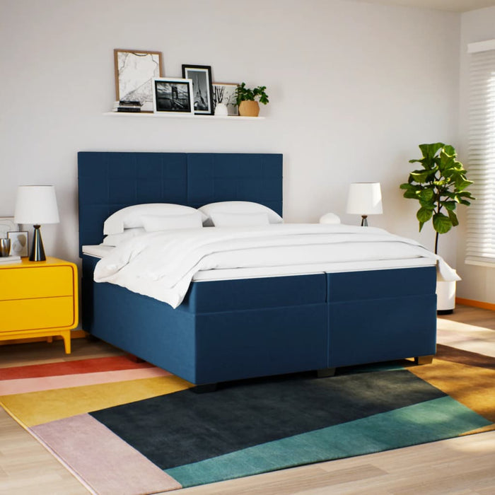 Pat box spring cu saltea, albastru, 200x200 cm, textil - WALTI WALTI