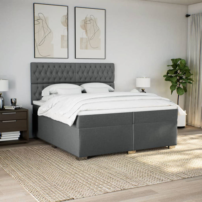 Pat box spring cu saltea, gri închis, 200x200 cm, textil - WALTI WALTI