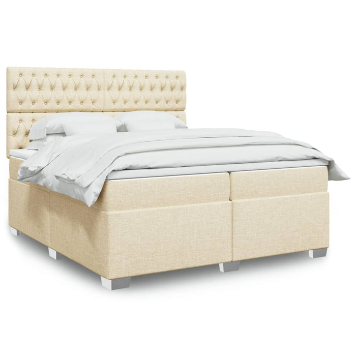 Pat box spring cu saltea, crem, 200x200 cm, textil - WALTI WALTI