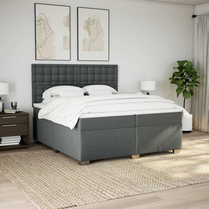 Pat box spring cu saltea, gri închis, 200x200 cm, textil - WALTI WALTI