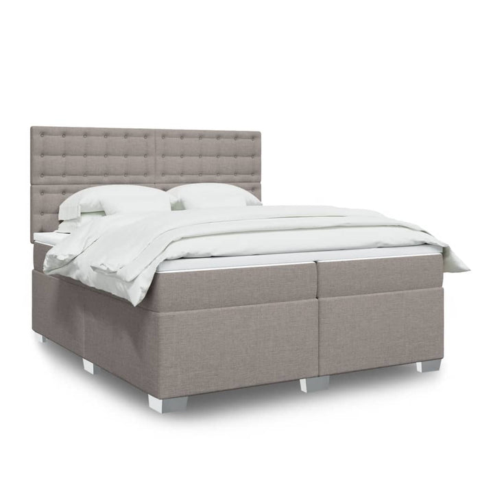 Pat box spring cu saltea, gri taupe, 200x200 cm, textil WALTI