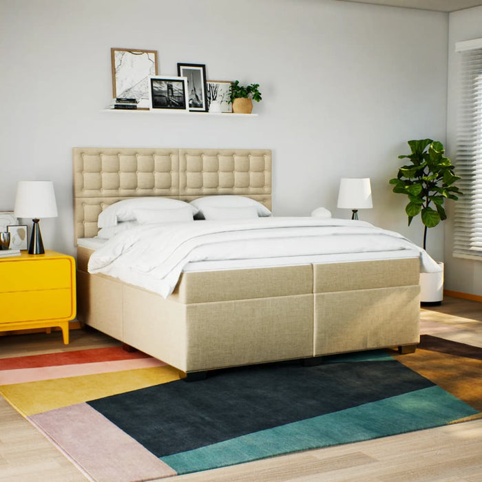 Pat box spring cu saltea, crem, 200x200 cm, textil - WALTI WALTI