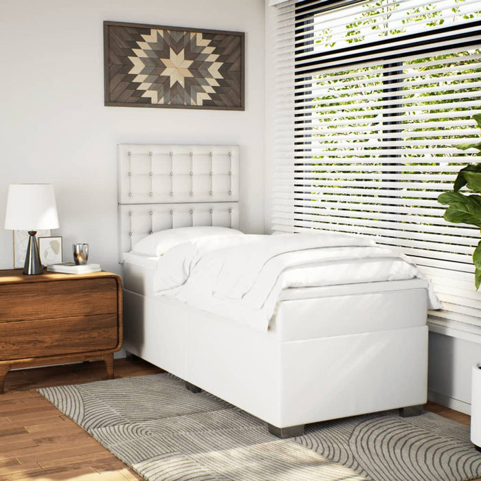 Pat box spring cu saltea, alb, 90x190 cm, piele ecologică - WALTI WALTI