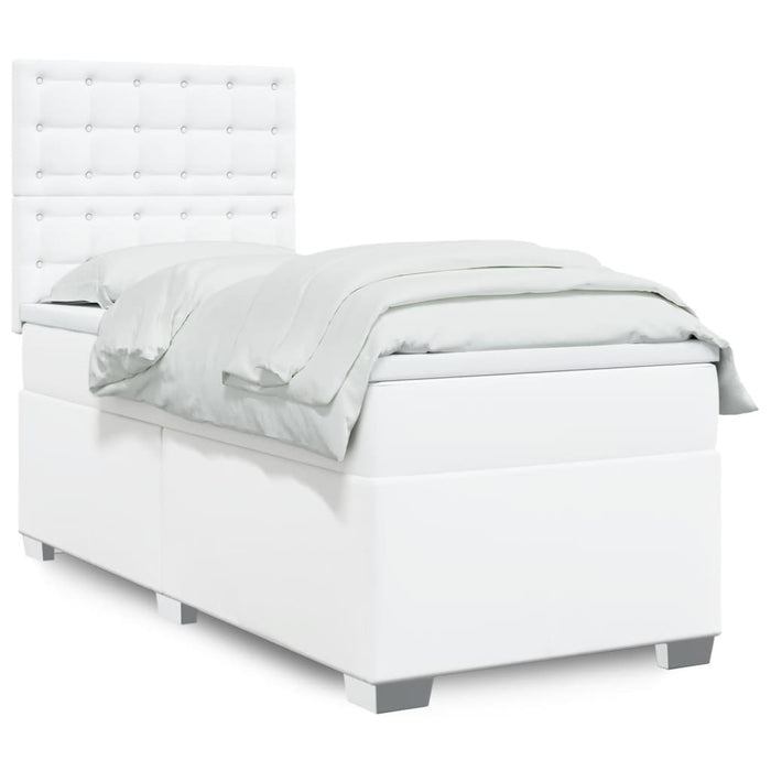 Pat box spring cu saltea, alb, 90x190 cm, piele ecologică - WALTI WALTI
