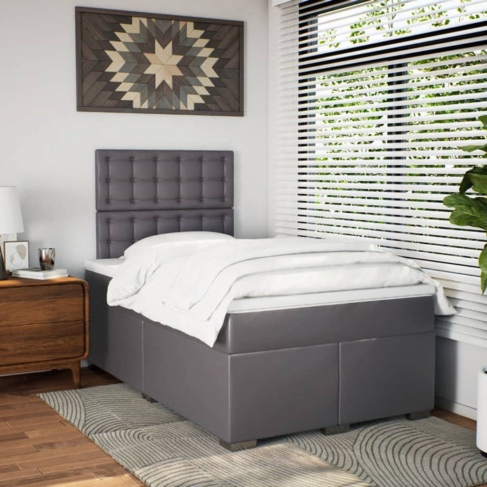 Pat box spring cu saltea, gri, 120x190 cm, piele ecologică - WALTI WALTI