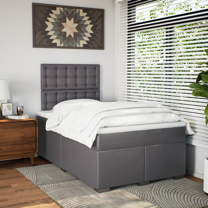 Pat box spring cu saltea, gri, 120x200 cm, piele ecologică - WALTI WALTI