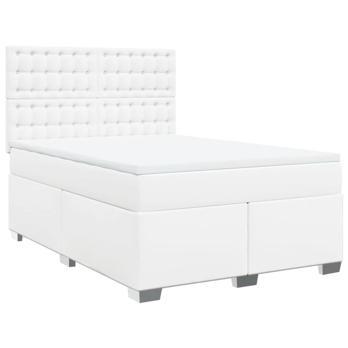 Pat box spring cu saltea, alb, 140x190 cm, piele ecologică - WALTI WALTI