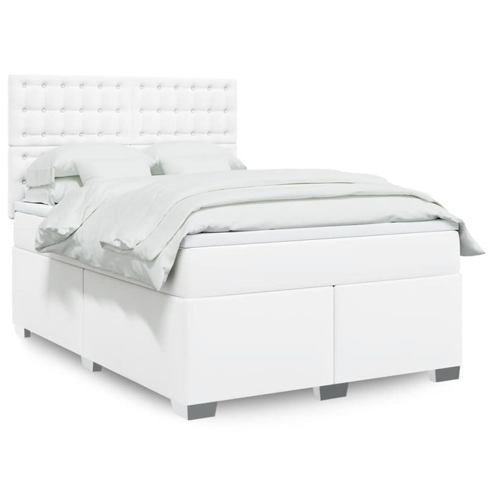 Pat box spring cu saltea, alb, 140x190 cm, piele ecologică - WALTI WALTI