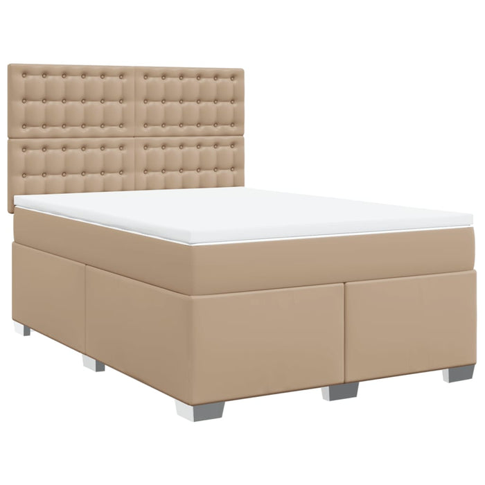 Pat box spring cu saltea, cappuccino, 140x200cm piele ecologică - WALTI WALTI