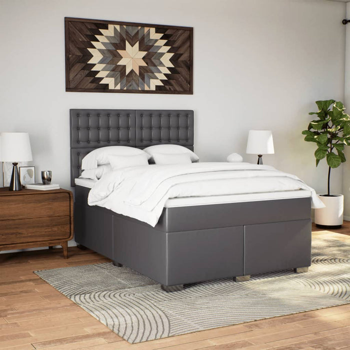 Pat box spring cu saltea, gri, 160x200 cm, piele ecologică - WALTI WALTI