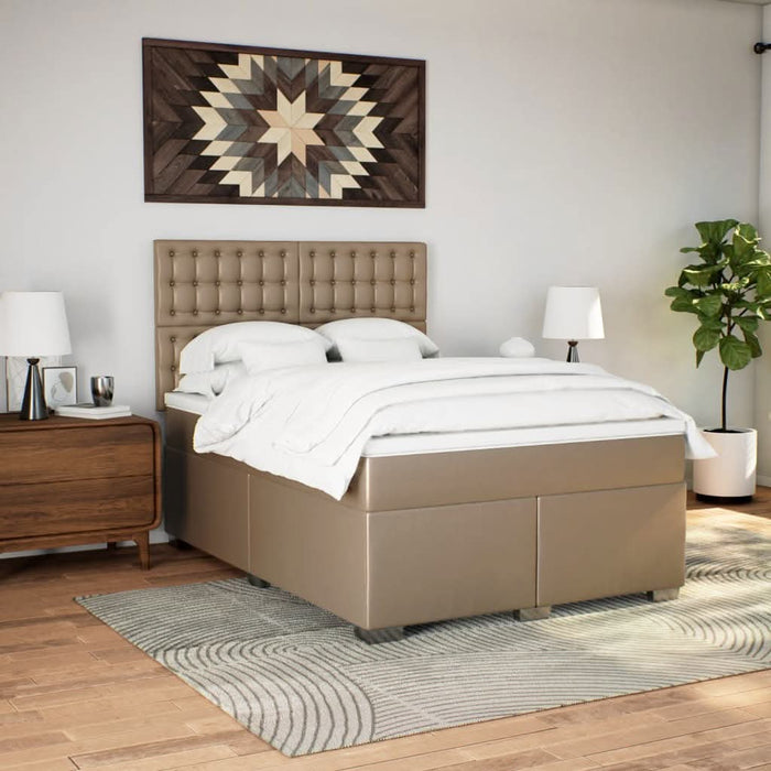 Pat box spring cu saltea, cappuccino, 160x200cm piele ecologică - WALTI WALTI